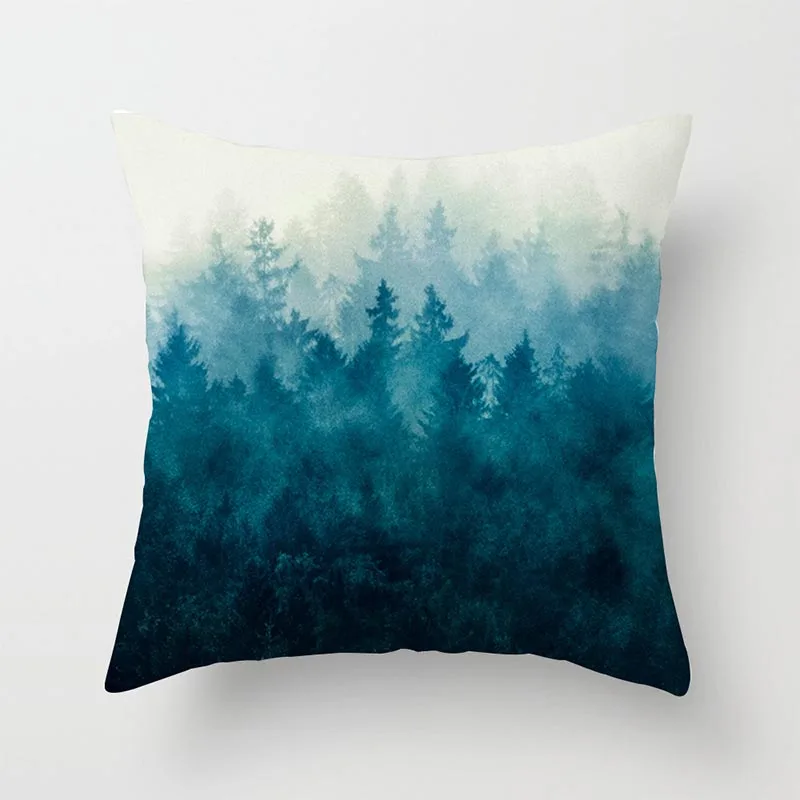 Watercolor Tree Cushion Cover Scenery Printing Sqaure Linen Cotton