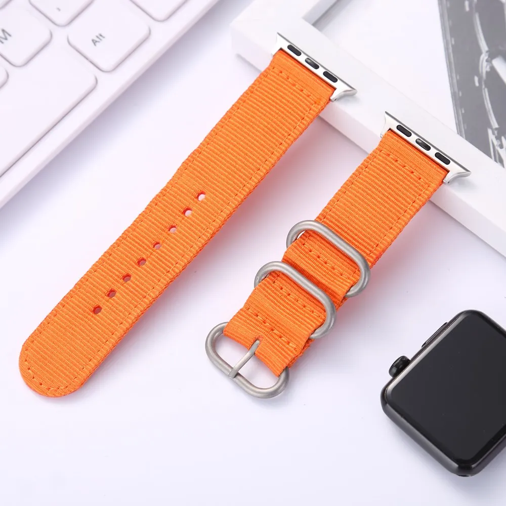 Нейлоновый ремешок для часов Apple Watch 42 мм 38 мм черная серебристая металлическая пряжка спортивный сменный Браслет ремешок для iwatch серии 3/2/1 - Цвет ремешка: Orange Silver