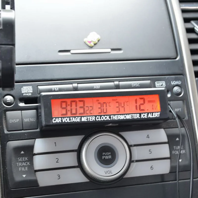 Mini lock for car Multi-function Car Thermometer Voltmeter Battery Voltage Temperature Monitor Meter Clock in car EC88