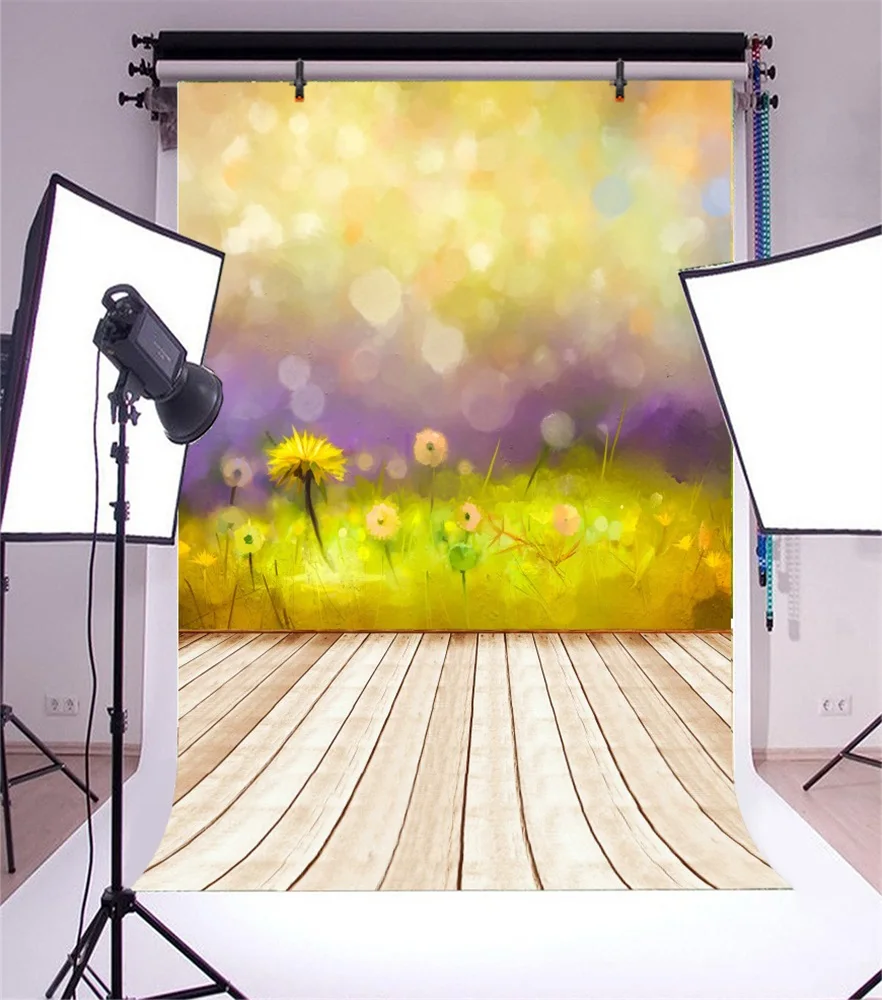 Laeacco Flowers Oil Painting Wooden Floor Baby Photography Backgrounds Customized Photographic Backdrops For Photo Studio