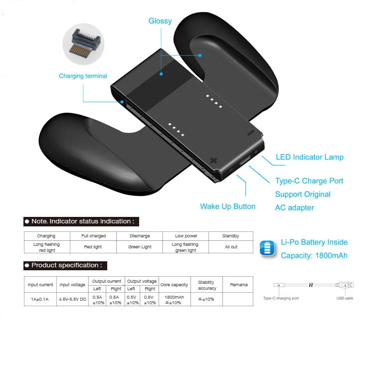 Li-Po 1800 мАч Внешний аккумулятор зарядное устройство заряжаемый Держатель подставка зарядка ручка для пульта nintendo NS Ручка для хранения