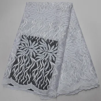 

Free shipping 5yards/lot white color African French net lace fabric beautiful embroidered tulle lace for party dress PL26