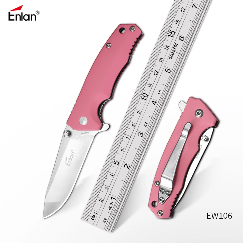 ENLAN EW106 Small Folding Knife 8Cr13mov Steel,Pink G10 Handle,58Hrc Survival Hunt Camping Tool Girl gift Knife Tactical Knives