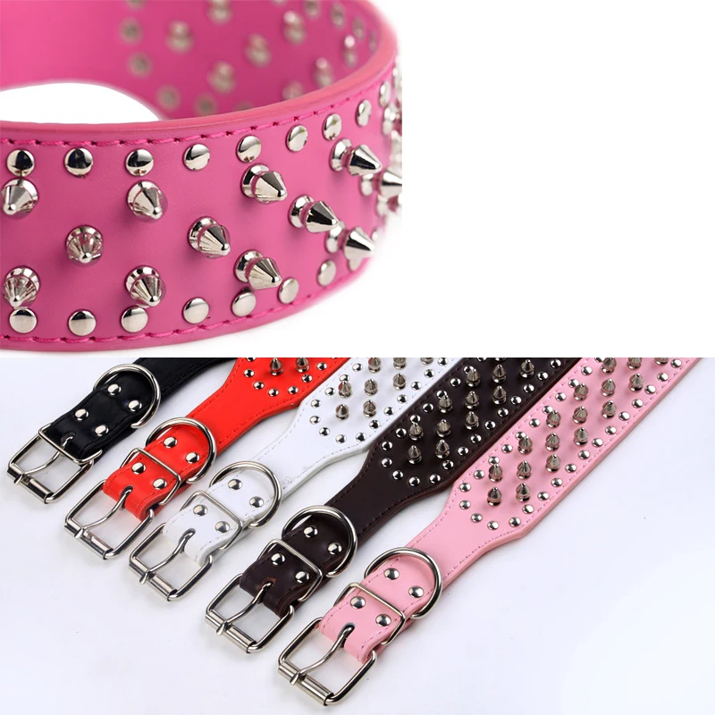 Punk Style Dog PU Leather Collars Rivet Studded Pet Adjustable Collar Round Spiked Neck Strap For Medium Large Dogs C27