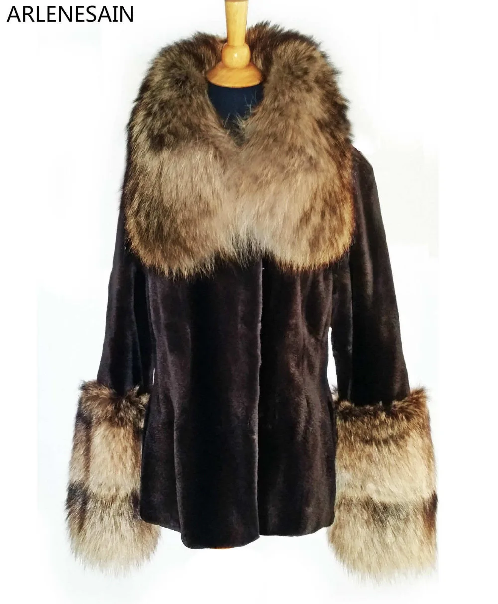 Noir Commande Femmes Manteau Luxe Fourrure Sur Cisaillé Vison Arlenesain De 9IDHE2