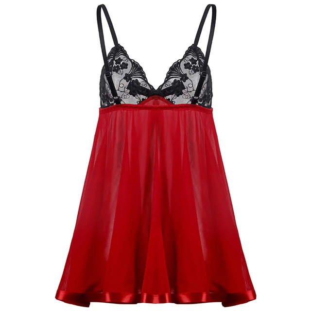 Rosetic Gothic Lace Nightgowns Sleepwear See-Through Patchwork Bowknot Spaghetti Strap Fashion Slim Gothic Mini Sexy Nightdress