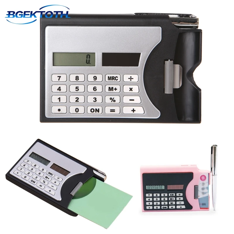 

New 3-In-1 Portable 8-Digit Solar Calculator Business Card Holder Ball-Point Pen APR-19