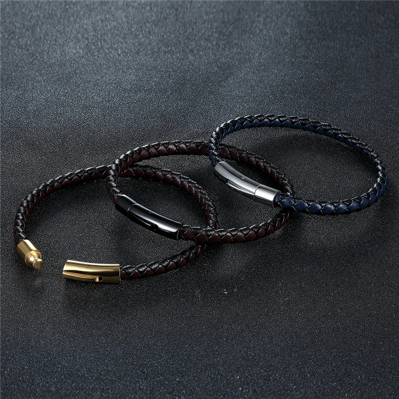 Модный черный и белый плетеный стальной браслет с магнитной пряжкой простой стиль мужской браслет из нержавеющей стали мужской браслет