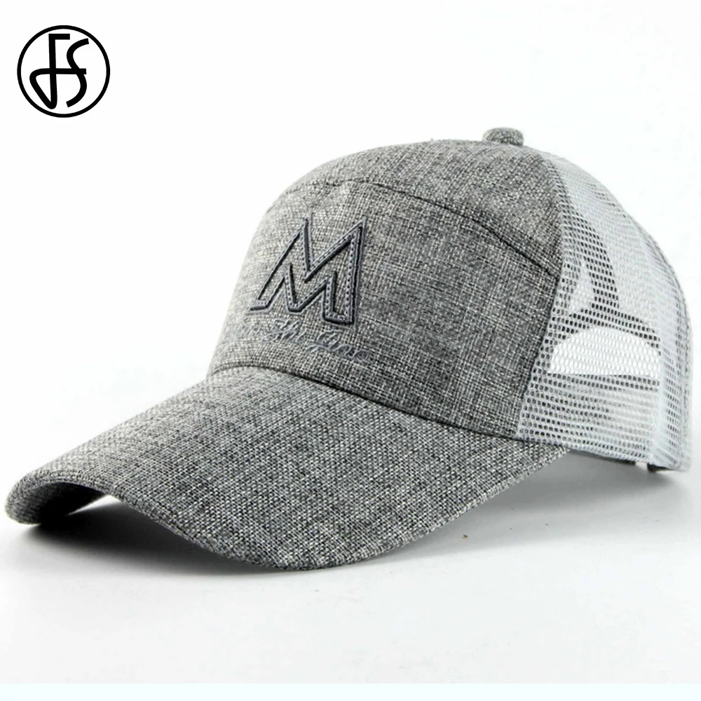 

FS Summer Cap M Letter Breathable Mesh Baseball Caps Trucker Hat Women Men Black Brown Gray Streetwear Hip Hop Dad Hats