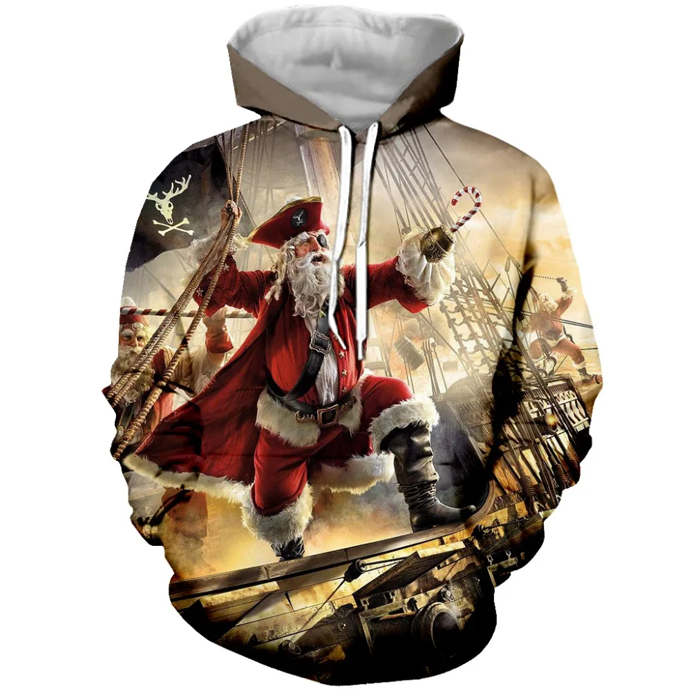 

3D Funny Christmas Tree Santa Mens Hoodies Sweatshirt With Hat Pocket Men Autumn Spring Tracksuit Pullover Dropshipping