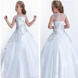 Изготовленный на заказ белый кружевное платье с цветочным узором и стразами для девочек на свадьбу, платье с рукавами-крылышками для
