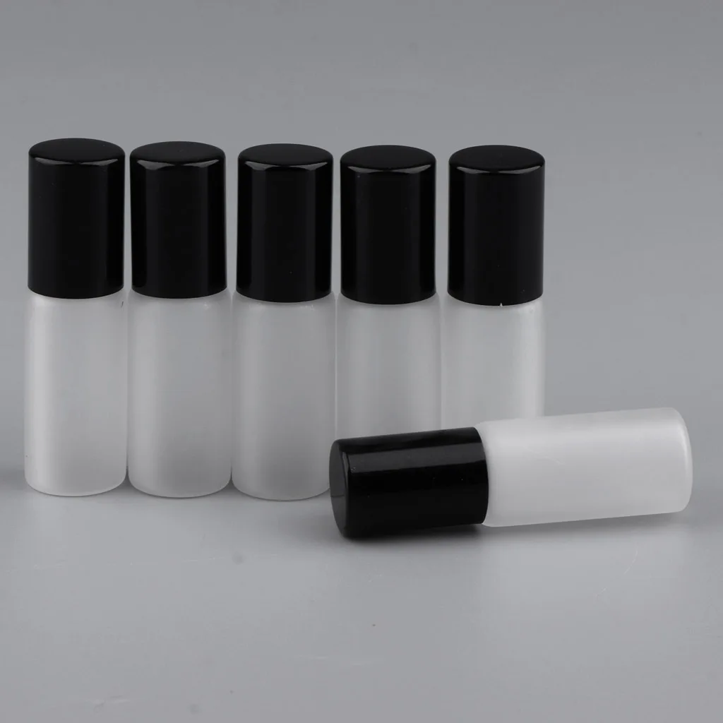 6Pcs Empty Roll On Bottles 5ml Frosted Glass Roller Bottles Containers Vials For Perfume Essential Oils Lip Gloss