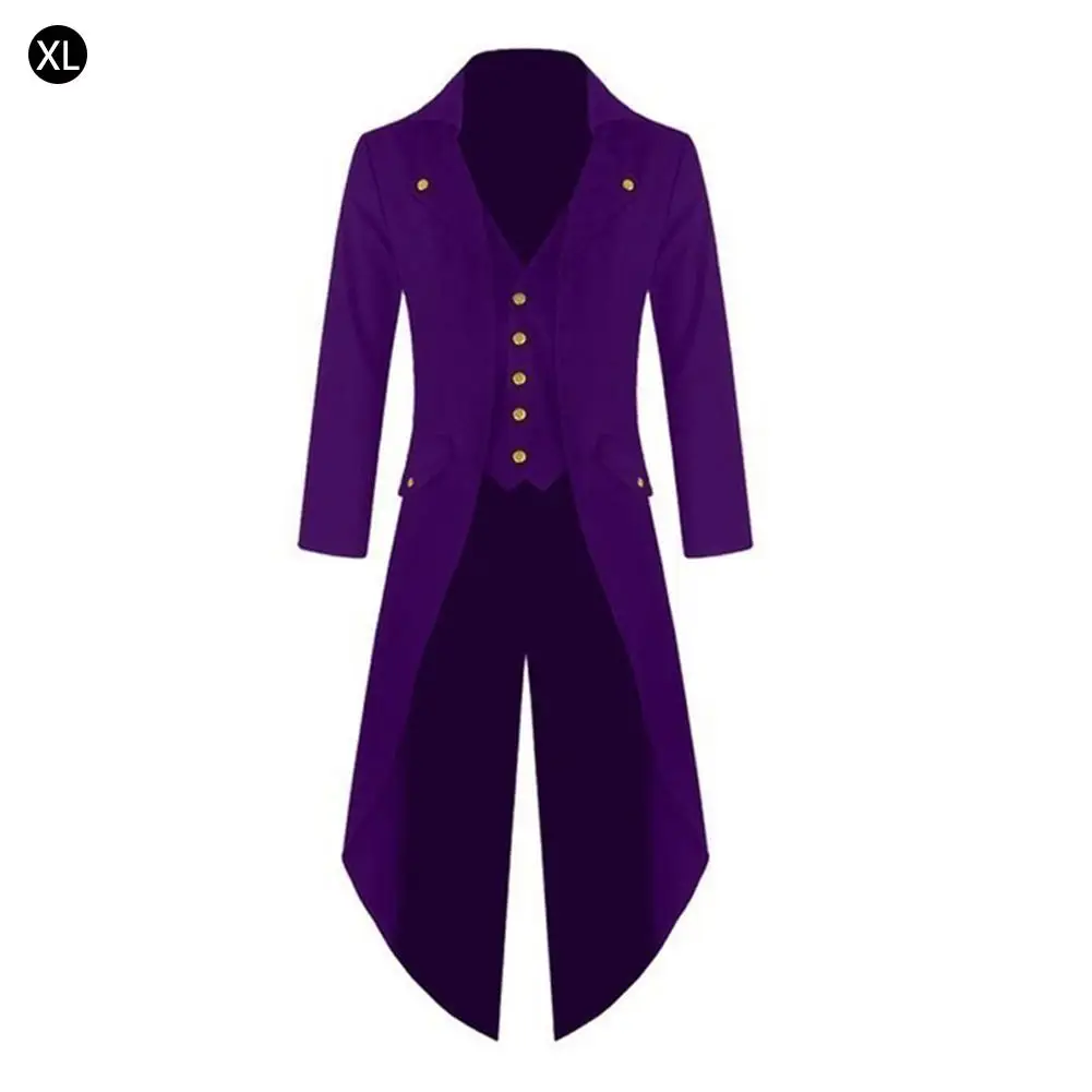 Men's Long Coat Solid Color Fashionable Steampunk Vintage Victorian Gothic Tailcoat Uniform Jacket Men's Long Coat Solid Color Fashionable Steampunk Vintage Victorian Gothic Tailcoat Uniform Jacket