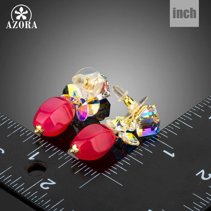 AZORA New Arrival Sparking Colorful Cube and Round Stellux Austrian Crystal Drop Earrings TE0272