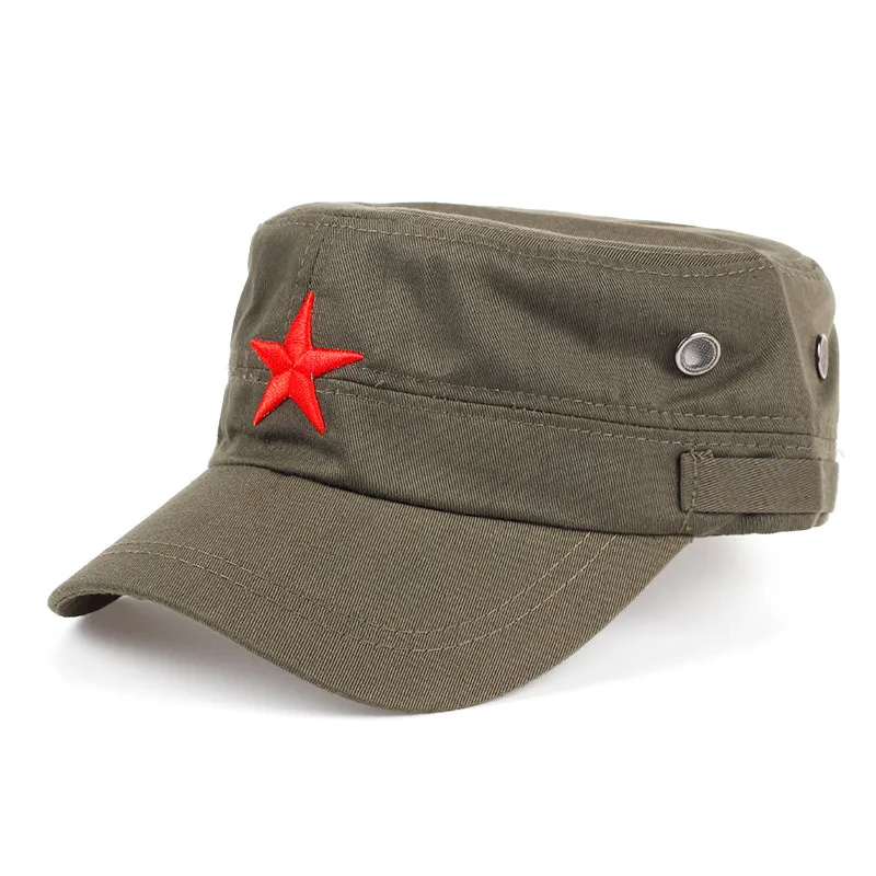 TUNICA, новинка, китайская бейсболка с вышивкой в виде Красной Звезды, модная женская кепка, хлопковая шапка для мужчин и женщин, можно регулировать хип-хоп кепку - Цвет: Армейский зеленый