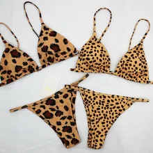 2019 Hot Sexy Leopard Print Bikini Set Mulheres Triângulo Empurrar Para Cima do Sutiã Unpadded Swimwear Natação Beachwear Estiramento Magro