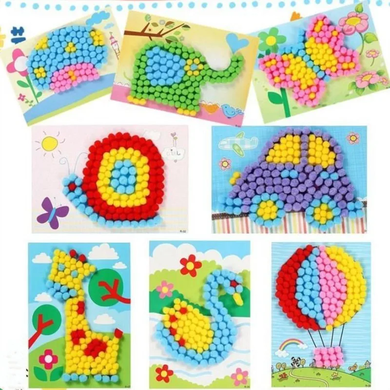 

1 Pcs Baby Kids Creative DIY Plush Ball Painting Stickers Children Educational Handmade Material Cartoon Puzzles Crafts Toy