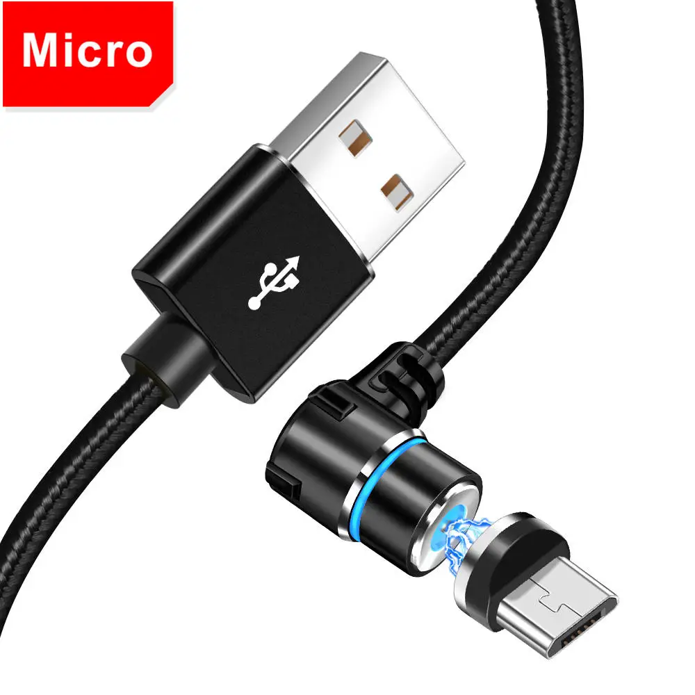 5А Магнитный зарядный USB кабель 90 градусов L type C Micro для освещения IPhone 7 8 X нейлоновая оплетка для XIAOMI samsung S9 3 в 1 - Цвет: Небесно-голубой