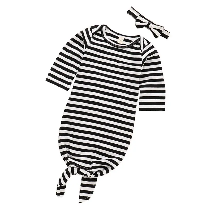 

2Pcs/set Autumn Baby Long Sleeve Rompers Cotton Striped Sleepwear Outfits+Headscarf Newborn Sleeping Wear New