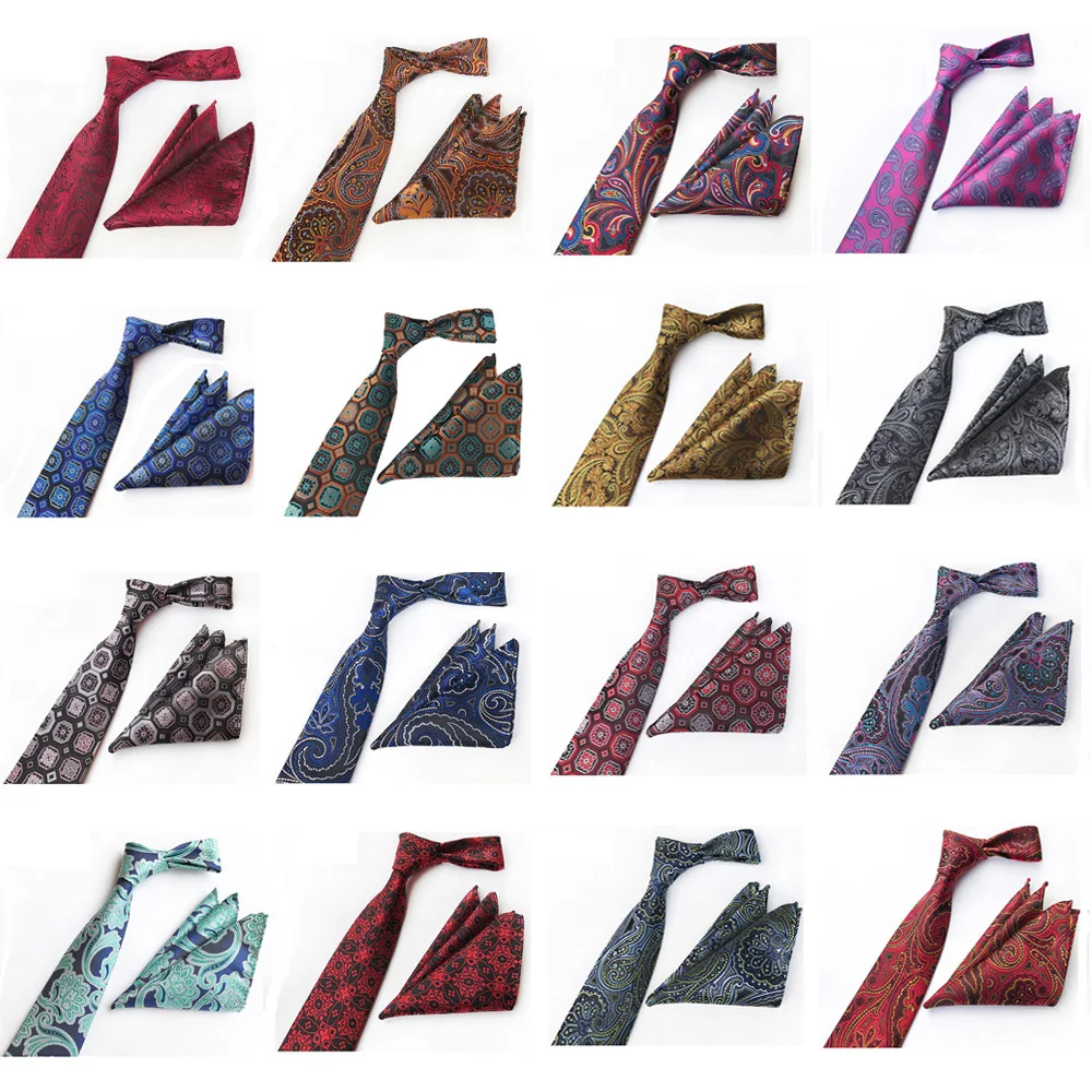 Men Floral Paisley Silk Necktie Set Wedding Party Ties Pocket Square