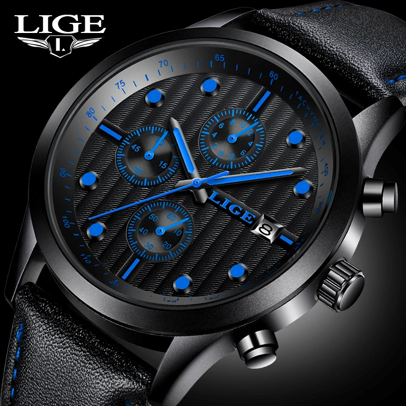 

LIGE Watches Men Luxury Brand Man Waterproof Sport Military Quartz Watch Men Fashion Business Leahter Clock relogio masculino