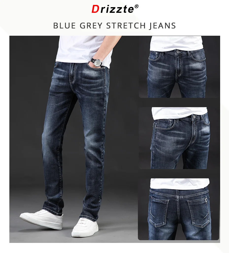 Мужские джинсы Drizzte, трендовые, размера плюс 28-46, синие, серые, тянущиеся, облегающие, джинсовые, мужские, большие, мужские брюки 40, 42, 44, 46
