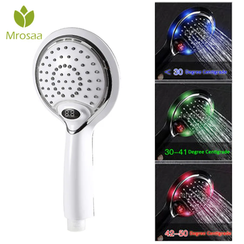 

Digital LCD Display Temperature Control 3 Colors LED Water Power Shower Head Powered Spray Water Flow Bathroom Shower Nozzle