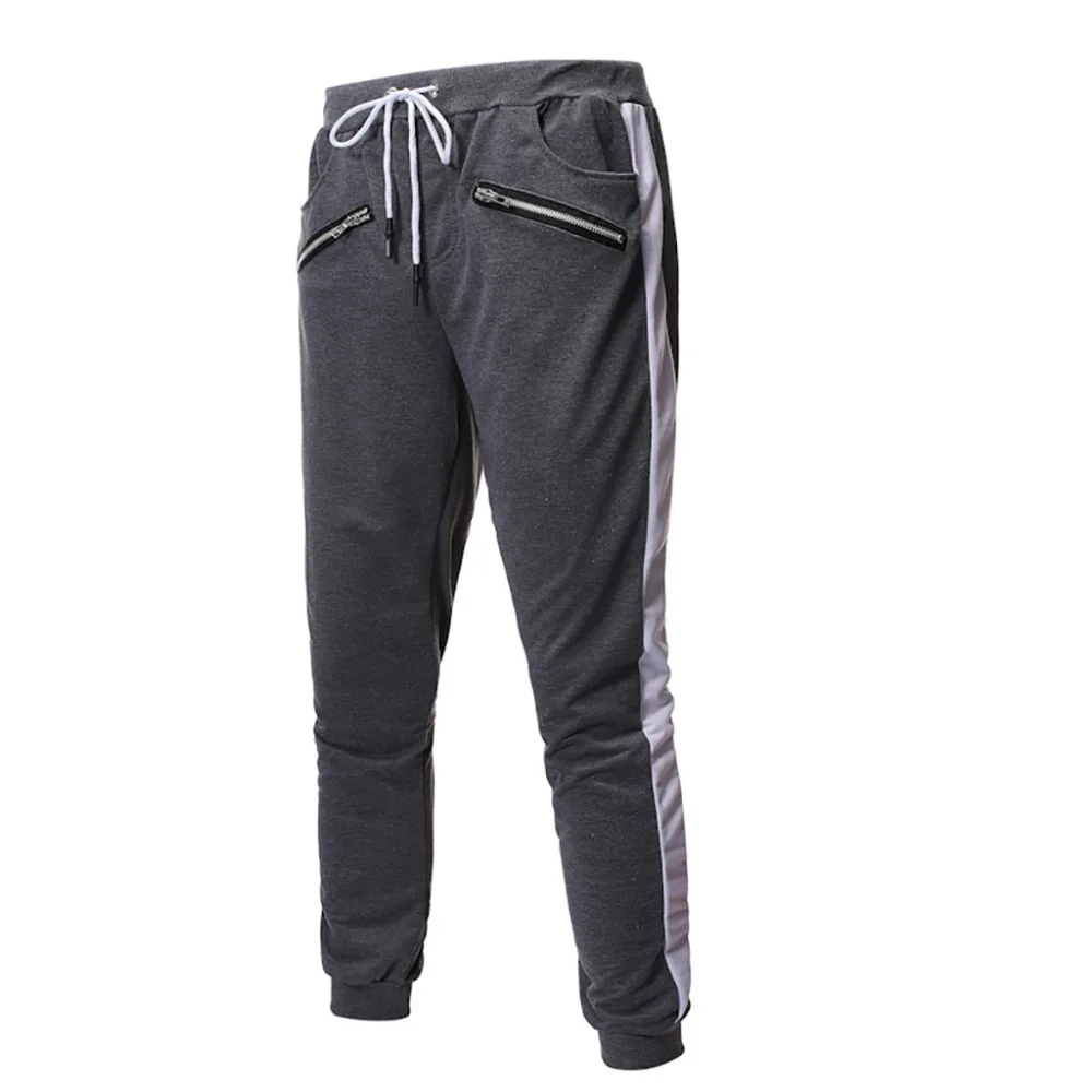 2019 Men's zipper solid color jogging pants casual pocket sports cargo pants outdoor sports harem pants men Quick drying 40J6 (9)