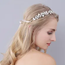 Diademas de novia Mujeres Accesorios Para El Cabello de Plata Cristalino de La Perla Hairband Flores Para El Vestido De Boda de Accesorios O0941