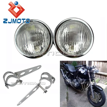 

ZJMOTO Chrome Motorcycle Twin Headlight Backroad Choppers Cafe Racer Dominator Twin Headlights Custom Head Lamps Hight Low Beam