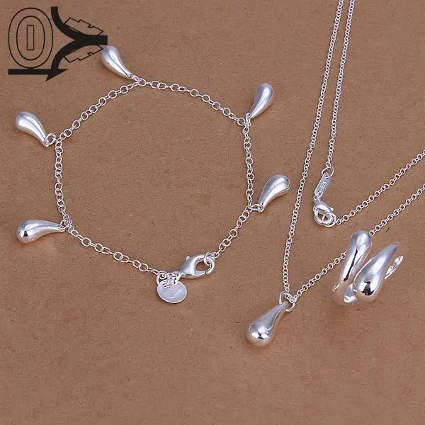 

Wholesale Silver Plated Jewelry Set,Cheap Bridal Party Sets,Fashion Waterdrop Silver Necklace Bracelet Ring Three-Pieces