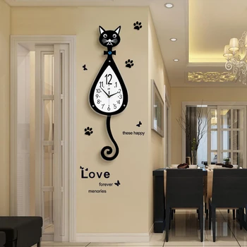 

Big Size Cartoon Wall Clock Home Living Room Large Digital Wall Clock Children Room Large decorative Lovely cat Wall Clock