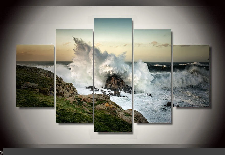 

Art Abstract Indoor Decor 20x35cmx2,20x45cmx2,20x55cm R2 Beach scenery waves print canvas in 5 pieces