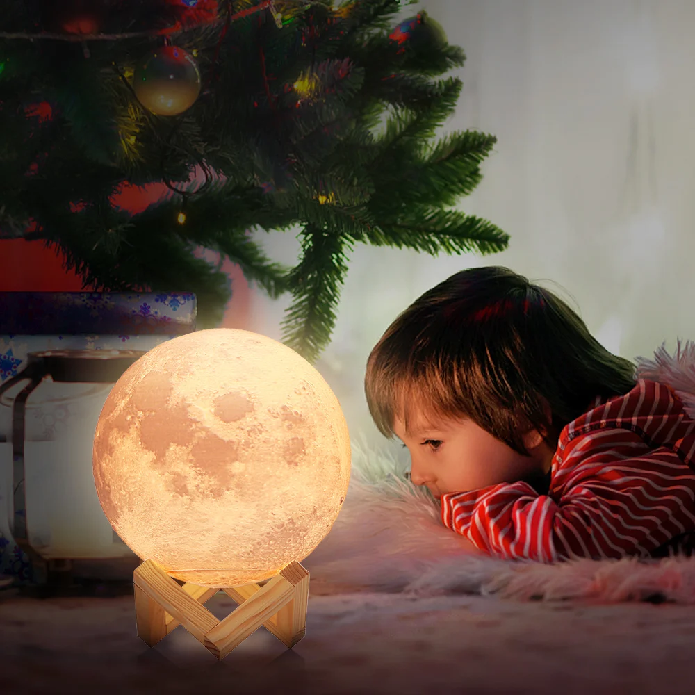 Best UE3D008 Rechargeable Night Light 3D Print Moon Lamp 2 Color Change Touch Switch Bedroom Bookcase Night Light Home Decor Gift