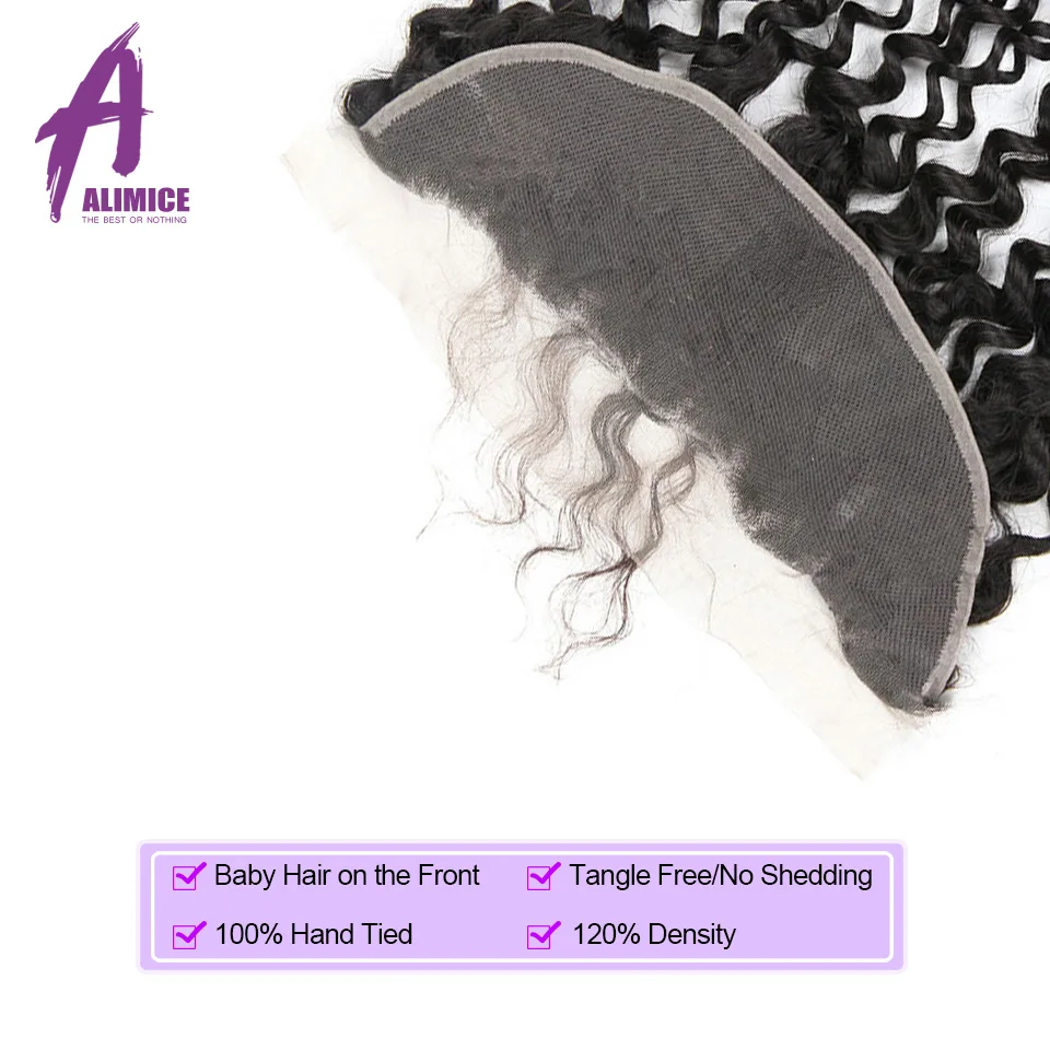 ALIMICE Hair Indian Deep Wave Hair 13X4 Ear To Ear Lace Frontal Closure 100% Remy Natural Color Human Hair Closure 10-24Inch