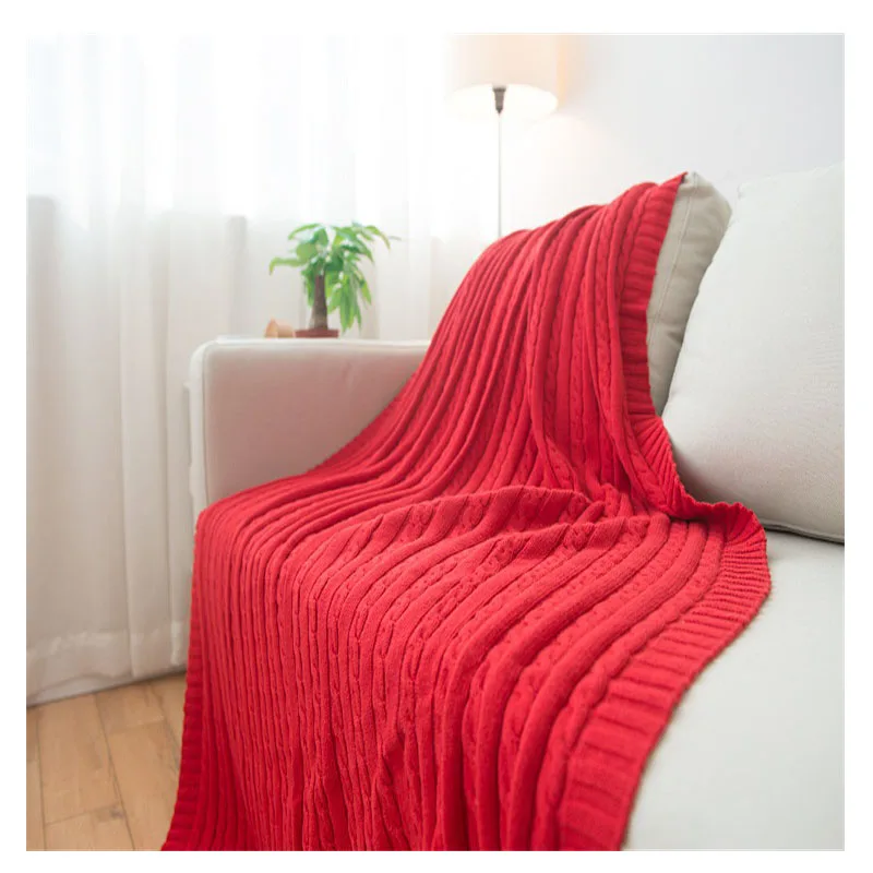 Solid Knitted Thread Blanket 100 Cotton Striped Pattern blankets for