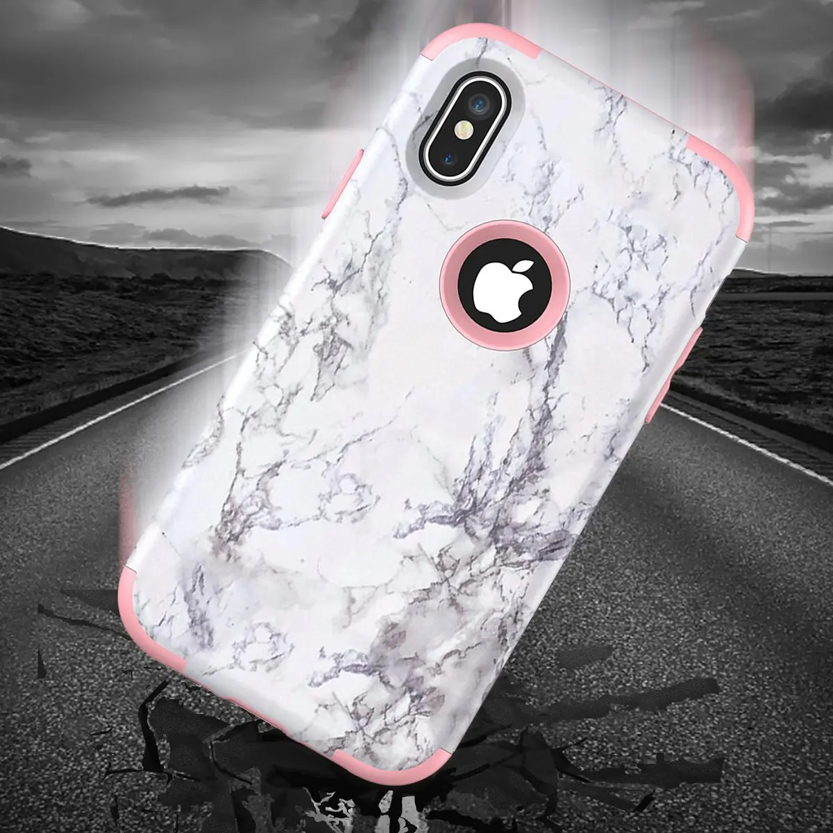 Роскошный чехол для iPhone 8 Xs Max XR X marble 360 °, полностью защитный сверхмощный броня, ударопрочный чехол из смешанных материалов, силиконовый