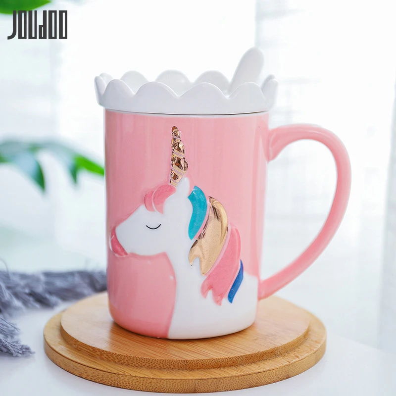 

JOUDOO 350 ml Creative Unicorn Coffee Mug Home Large Capacity Breakfast Milk Tea Mug Cup with Ceramic Spoon and Crown 35
