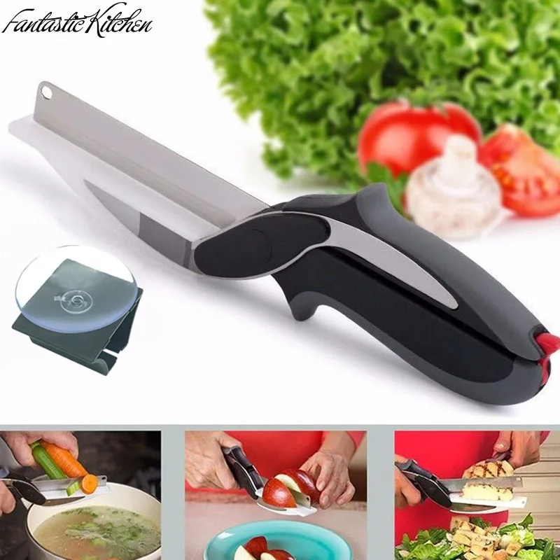 Fantastic Kitchen Clever Kitchen Cutter Knife Cutter 2 in 1 Kitchen Tool Slicer Dicer Vegetable Chopper