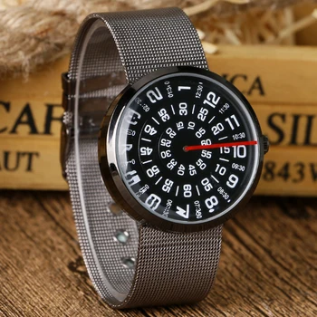 

New Fashion Stainless Steel Mesh Band Strap Bracelet Turntable Wrist Watches Gift for Men Women