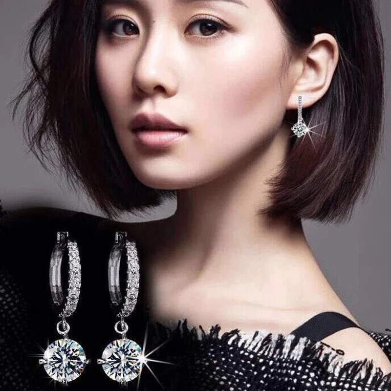

Pure 925 Sterling Silver Earrings Female Drop Models Fashion Jewelry lovely Wild Super Retro Crystal Dangle Earring