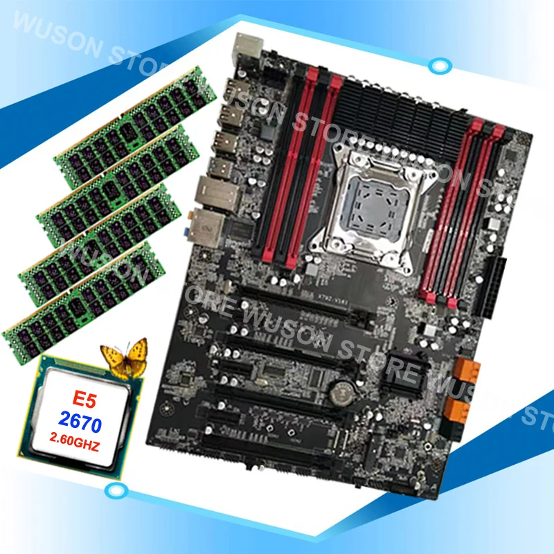^Cheap Discount motherboard bundle brand Runing X79 motherboard with 8 RAM slots CPU Intel Xeon E5 2670 C2 2.6GHz RAM 64G(4*16G) RECC