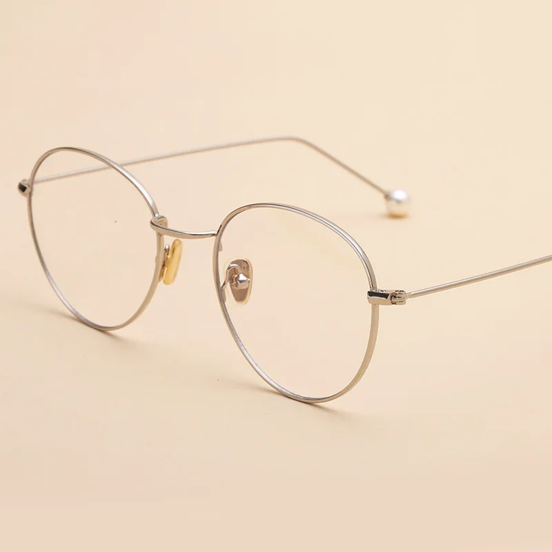 

New Pearl glasses frame Female Myopia Prescription Glasses Frame Retro Round Glasses Clear Lense Anti-Blue Ray