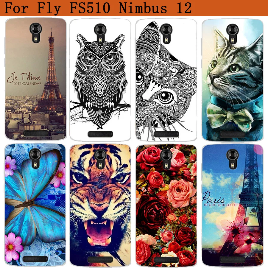 

For Fly Fs510 Cases Soft Tpu Wolf Tiger Owl Rose Pattern Painted Cover Case For Fly FS510 Nimbus 12 5.0 Inch Fundas Phone Sheer
