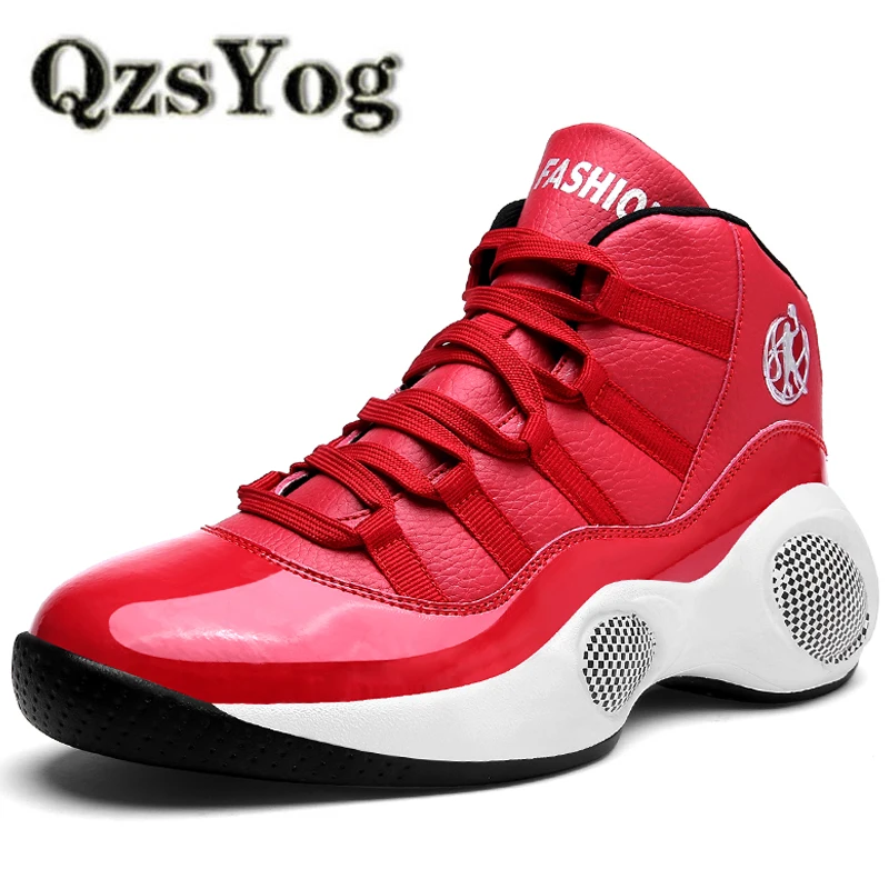 Qzsyog más tamaño 39-45 Cojines sneakers hombres Zapatillas de baloncesto de deporte Atlético entrenamiento al aire libre Botines baloncesto rojo