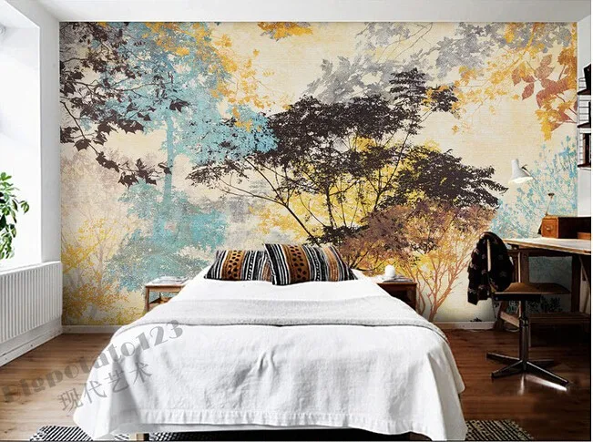 Пользовательские Современные Абстрактные большие фрески, ЛЕС ДЕРЕВЬЯ лист живопись для гостиной спальни ТВ фон стены обои
