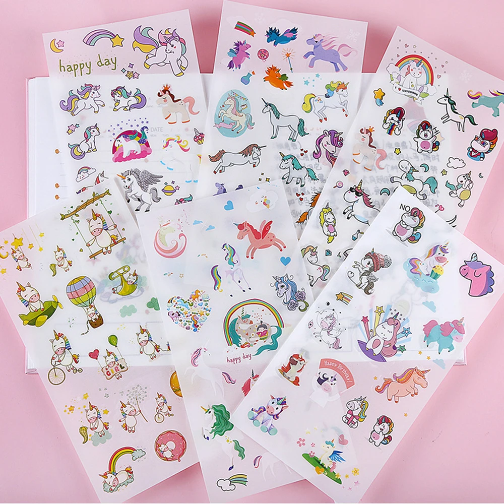 

6 Sheets /Pack Kawaii Unicorn Stickers Adhesive Craft Label Phone Notebook Diary Decorative Student