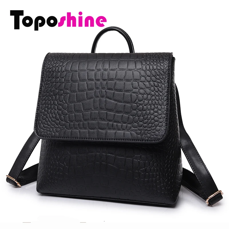 Toposhine Fashion PU Square Alligator Women Backpack Solid Simple School Bag Alligator Backpack Handsome Girl Shoulder Bag8611