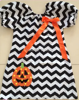 

MOQ 1pc Free Shipping Hot Sale Baby Halloween Outfit,Halloween Girls Dress,Peasant Chevron Dress With Pumkin