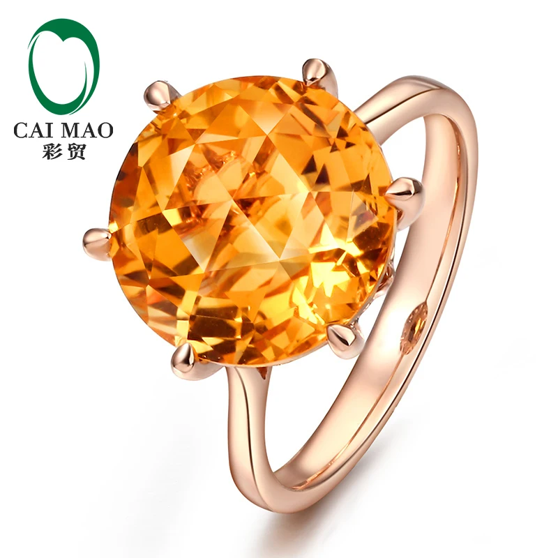 Caimao Jewelry Natural Round Diamond 14K Rose Gold Six Prong Citrine Gemstone Engagement Ring